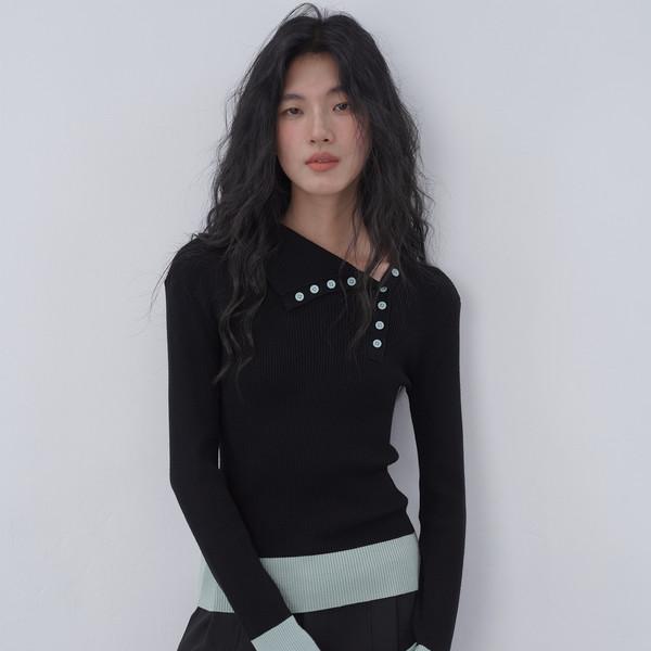 Asymmetric Button Knit T-shirt