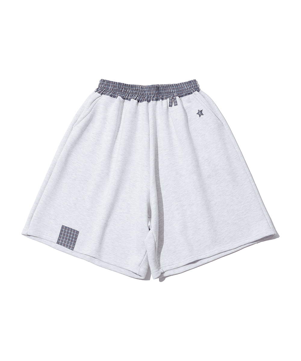 CHECK BANDING BERMUDA PANTS - LIGHT GRAY