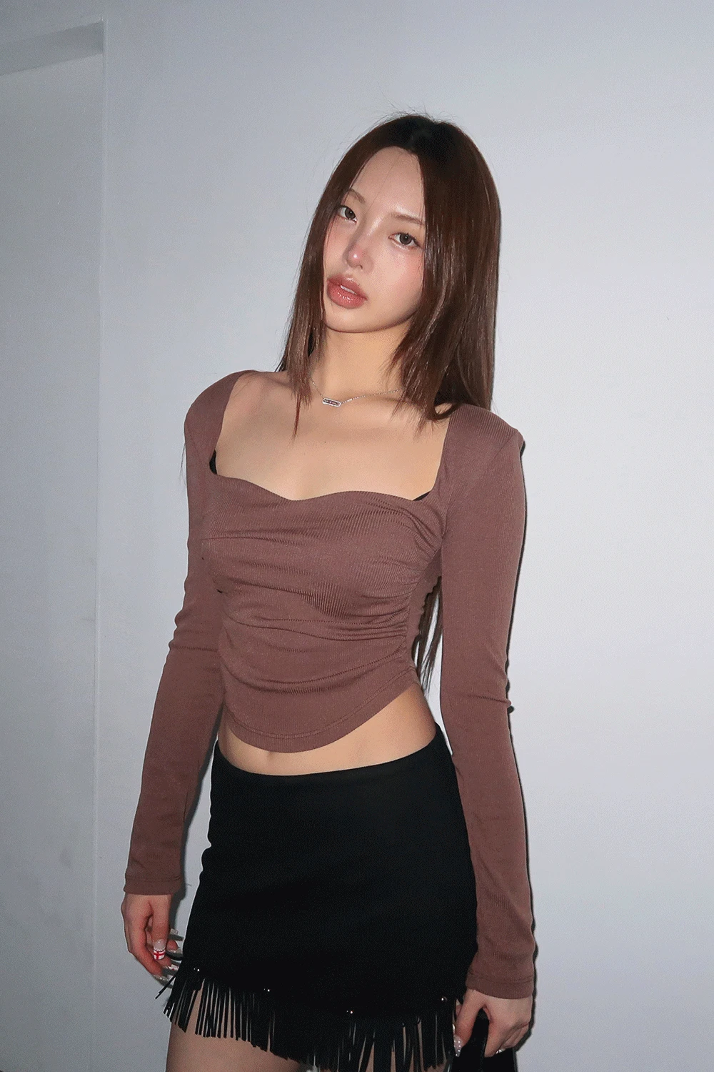 PLUM HEART-NECK T / 플럼 하트넥 티