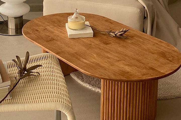 다정다감 고무나무 원목 타원형 소파 거실테이블 2colors