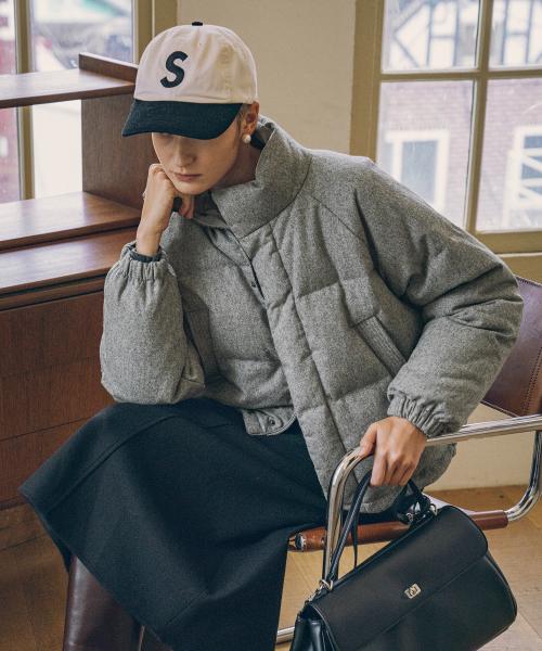 SIOT4010 모직 덕다운 크롭 패딩_Melange gray