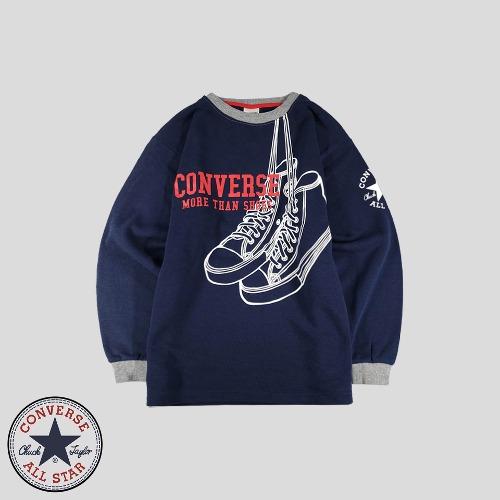 컨버스 네이비 그레이 배색 슈즈 빅프린팅 홈웨어 나이트웨어 기모 긴팔 티셔츠 롱슬리브 WOMANS S