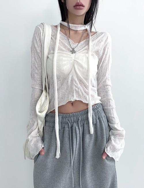 fleats shirring scarf crop blouse