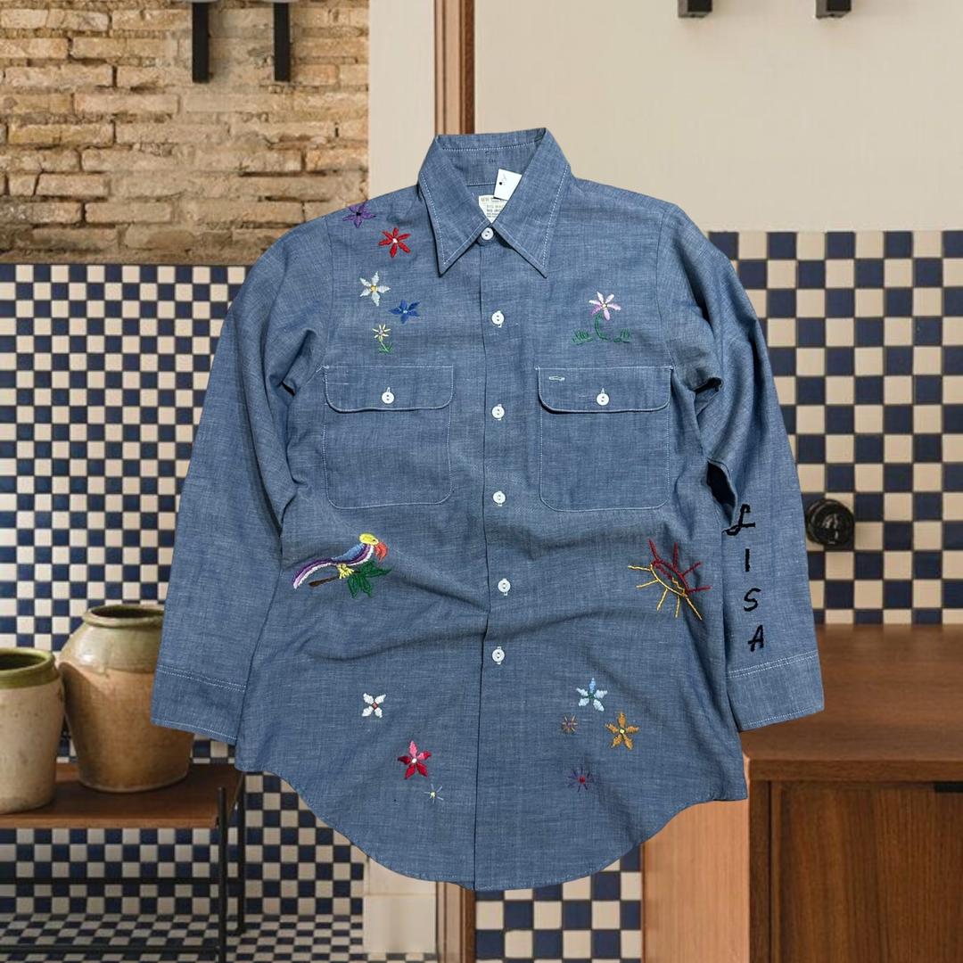 Vintage 60's Chambray Embroidery Shirt