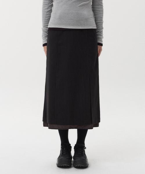 LAYERED SLIT LONG SKIRT, BROWN