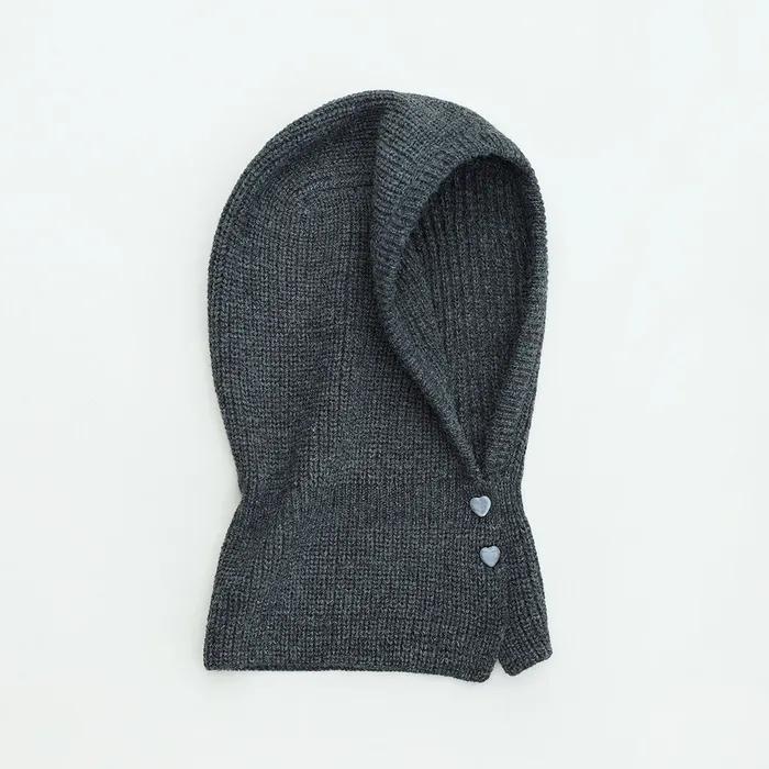 CZECH GLASS BUTTON BALACLAVA - DARK GRAY 니트 바라클라바