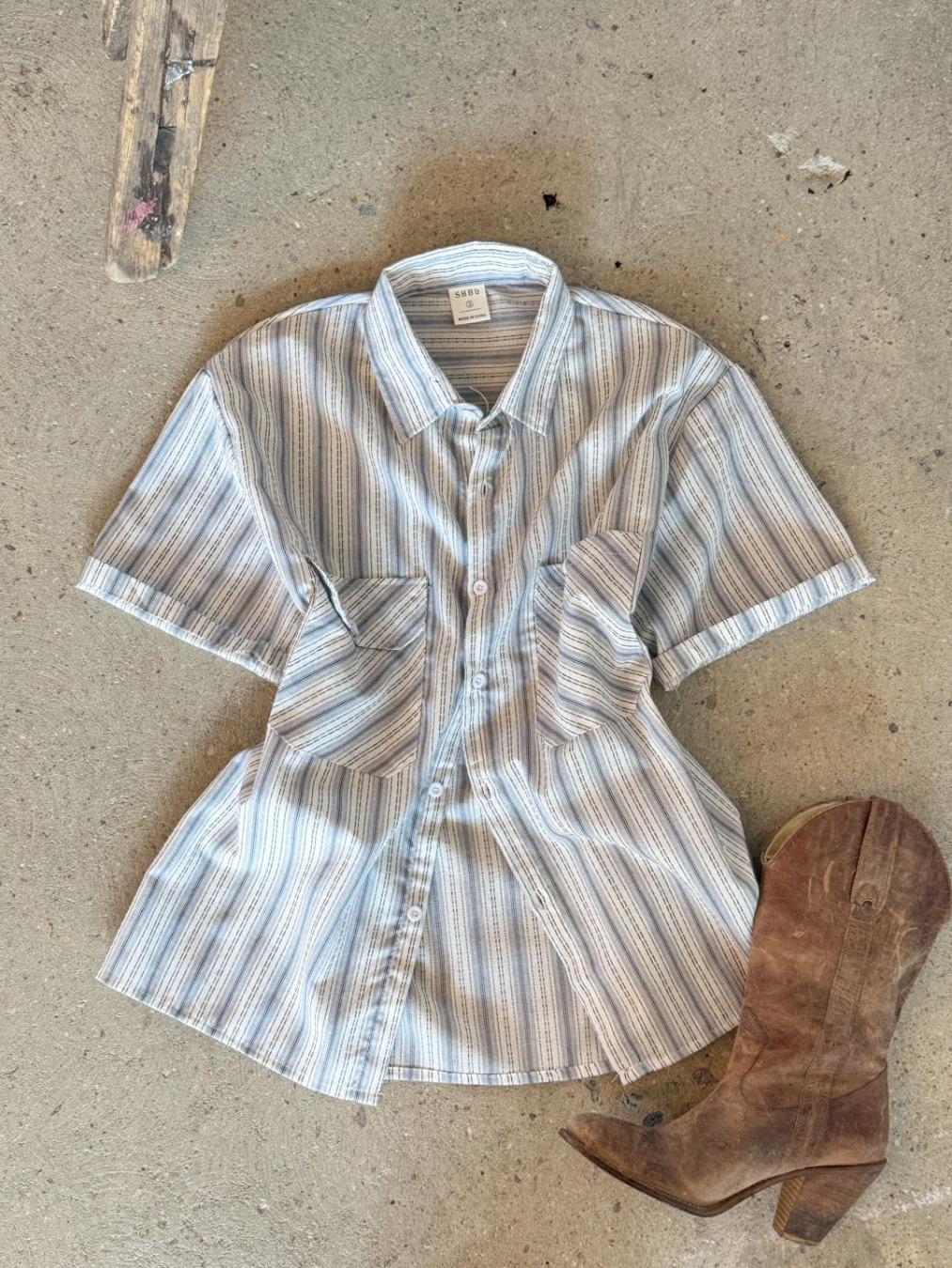 bohemian stripe pocket shirt y0048