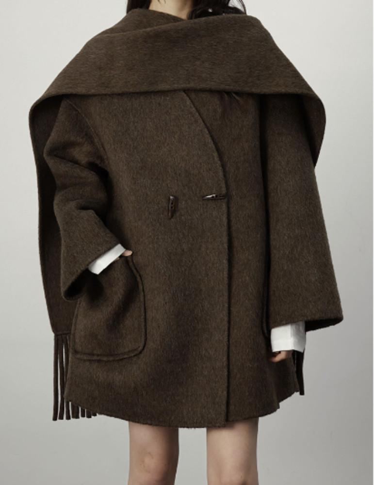 알파카 울 코트 브이넥 하프 목도리 양면 코트 자켓