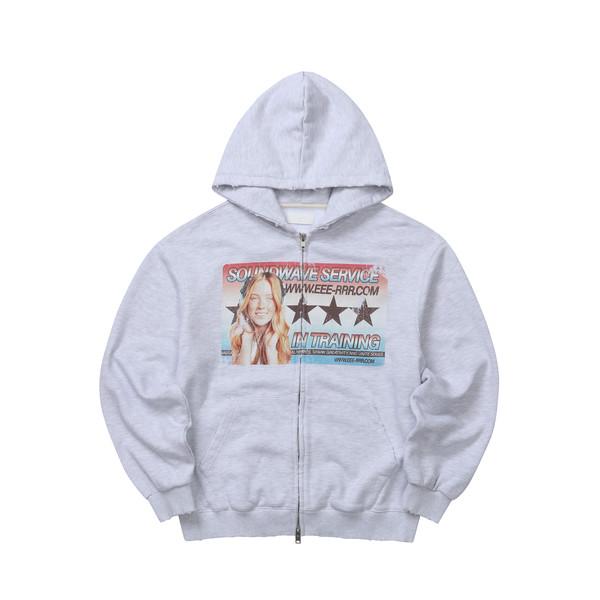 Sound wave artwork damage washing hoodie zip-up (Melange)