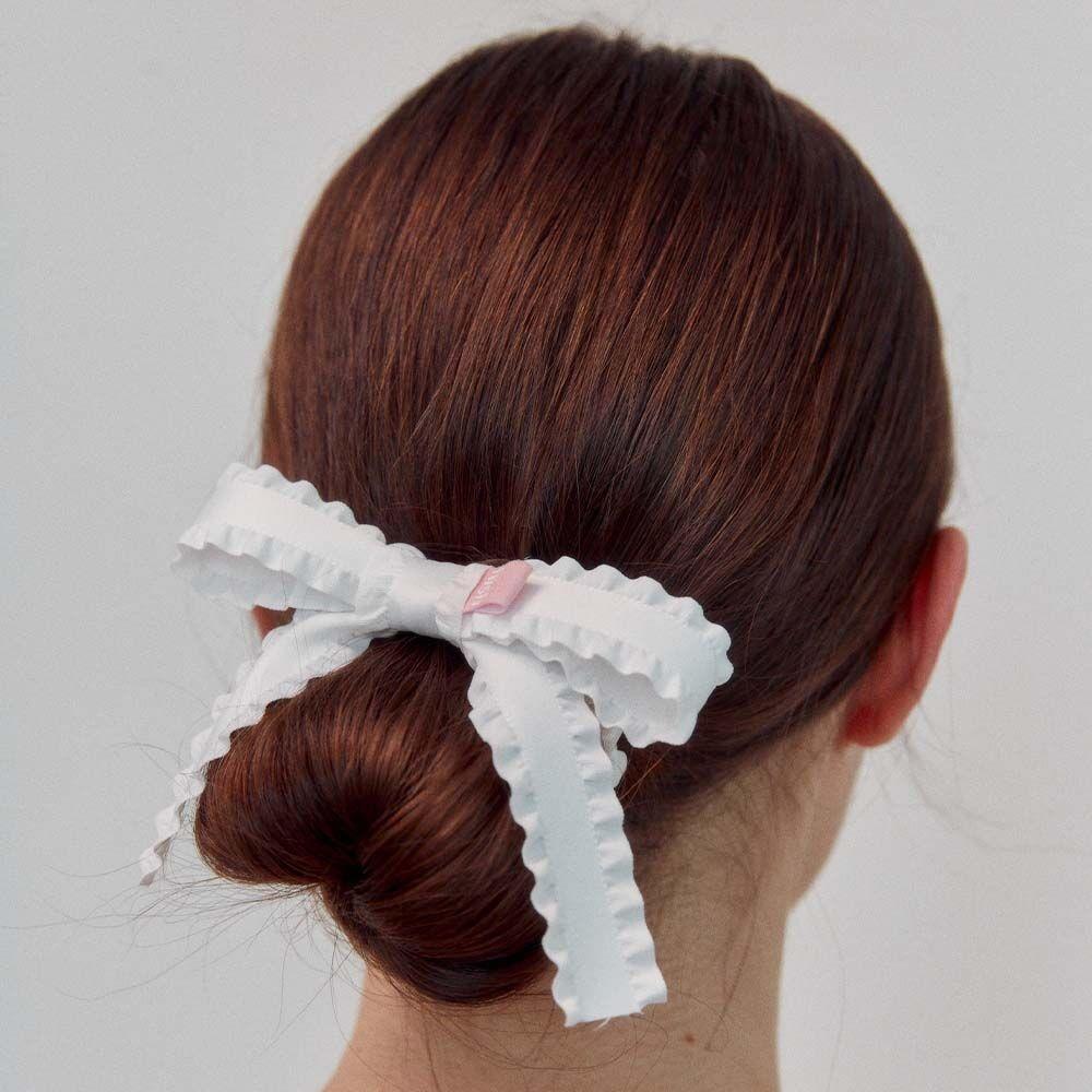 frill ribbon bebe scrunchie - blanc