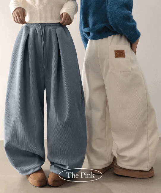 [숏.롱/허얇엉큰] 다롬 밴딩 원핀턱 패치 코듀로이 골덴 융기모 와이드 팬츠 (6color)