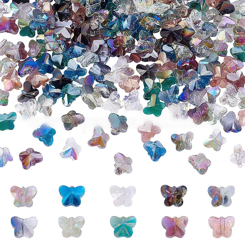 200Pcs10스타일전기도금투명유리비즈줄/AB컬러도금/반도금/면처리/나비/믹스컬러/8X10X6mm/구멍:1mm/20Pcs/스타일