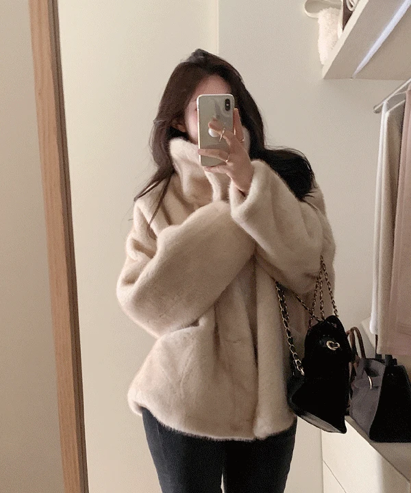 샐린 하이넥 소프트 밍크 퍼 자켓 - 2color