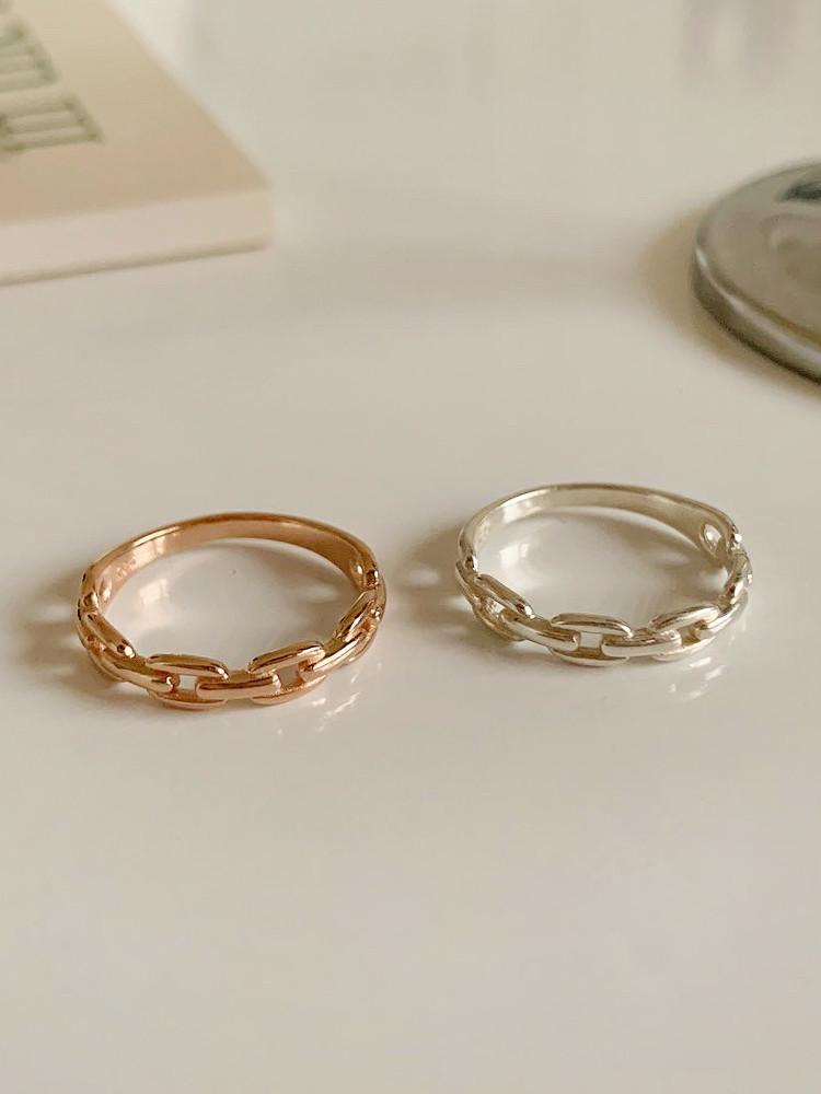 [무배] 925실버 로즈골드 체인 포인트 레이어드 반지