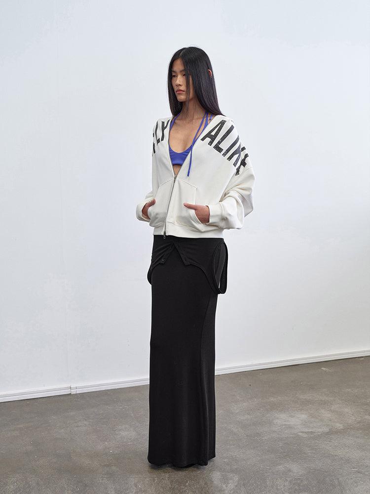Distressed Logo-print Zip Up Hoodie - S / WHITE