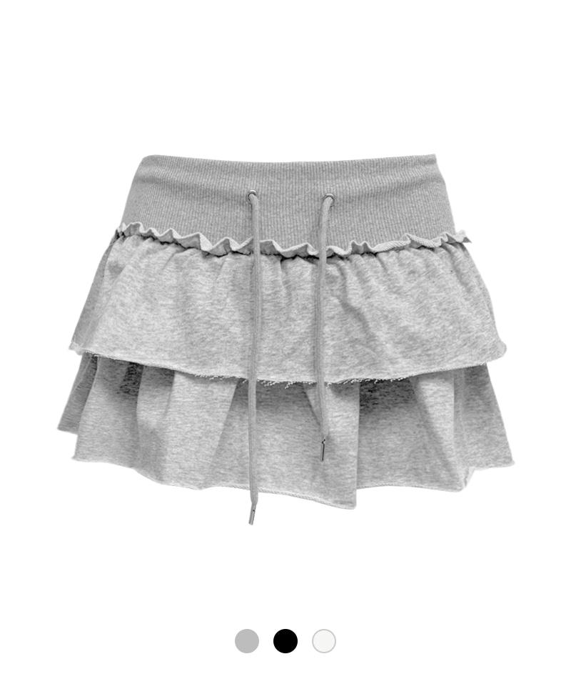코튼 투 티어 미니 스커트