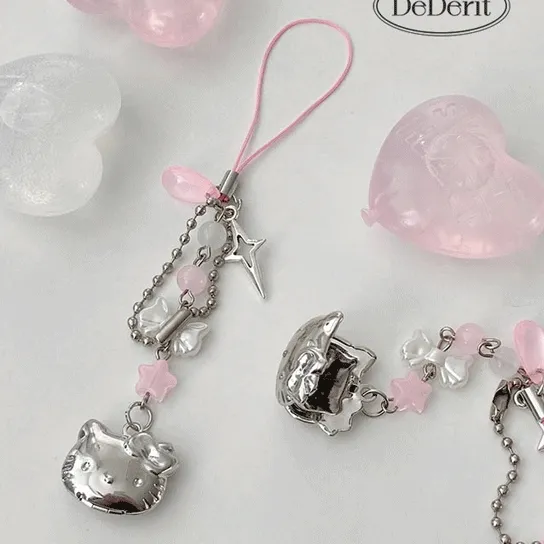 (❤주문폭주❤)y2k 미니 실버 리본 키티 폰줄 핸드폰 휴대폰 에어팟 버즈 스트랩 키링 키홀더 우정 친구 생일 선물