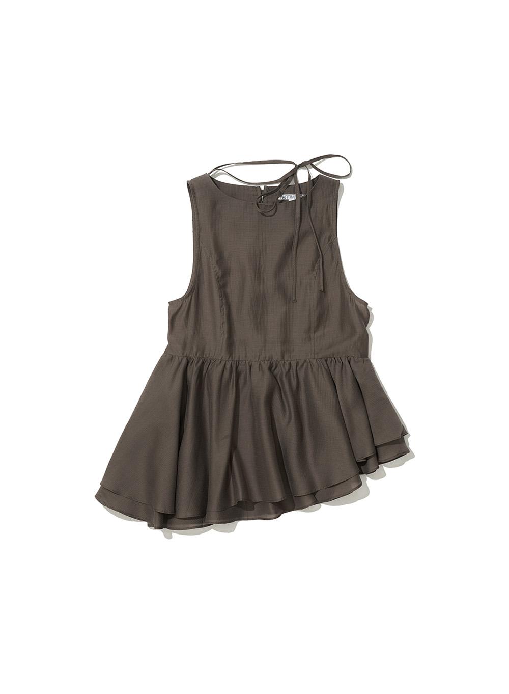 [WOMEN] TIENECK FRILL BLOUSE_BROWN