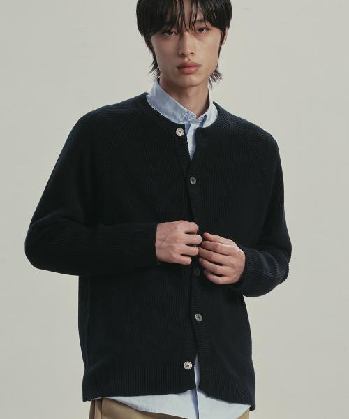 [니티드X패션플래닛] 코튼 와플 라운드 가디건 BLACK