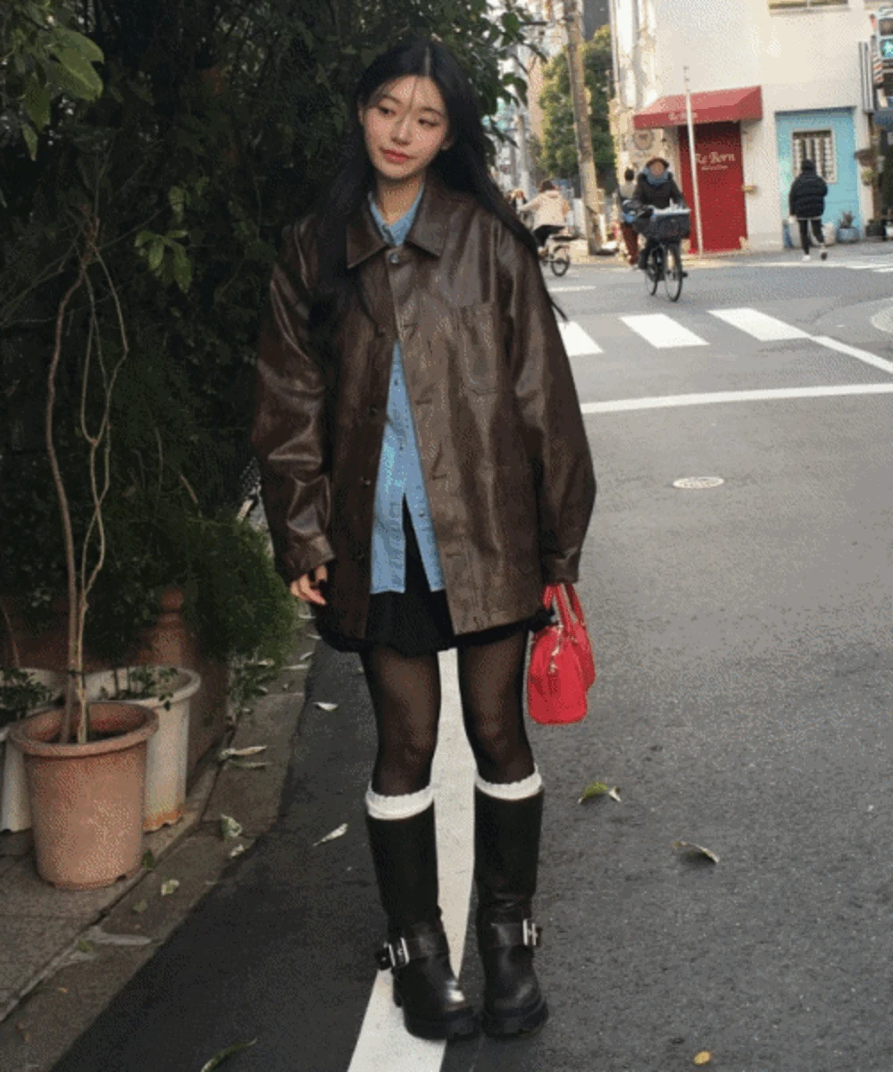 [오버핏/2컬러] 스프링 하프 오버핏 가죽자켓