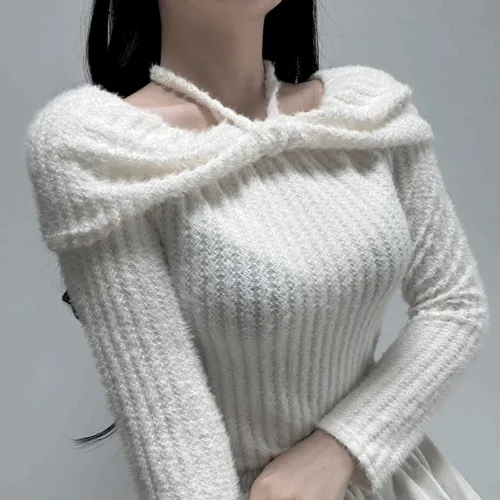 [여리여리/꾸안꾸] 앙고라 오프숄더 긴팔 니트