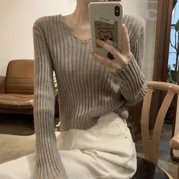 [오늘출발] 무이 여리 골지 브이넥 니트