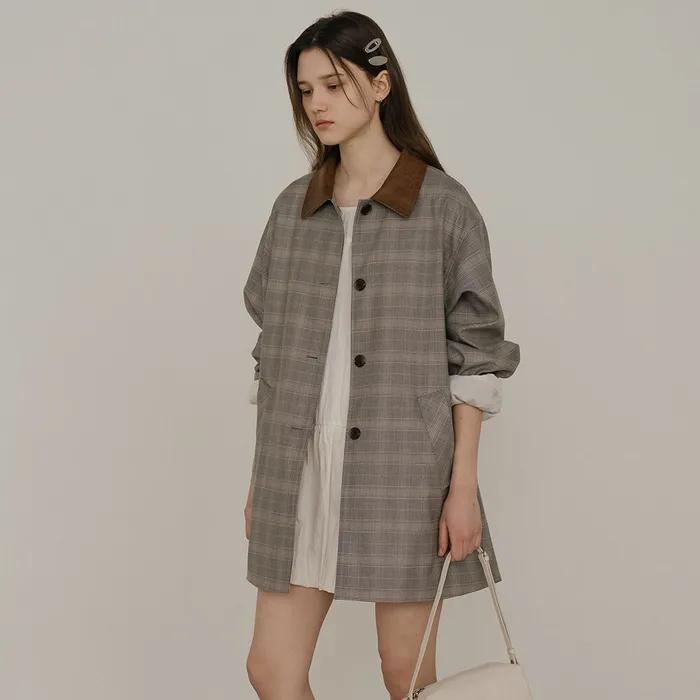 Leather point check trench coat [TISP05CT03]_Gray