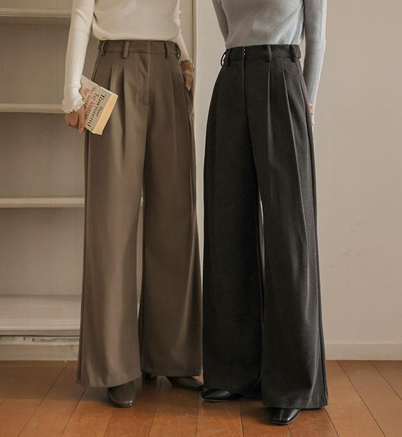 4DA32214NN_윈터 스판 핀턱 와이드 슬랙스(숏/기본/롱)