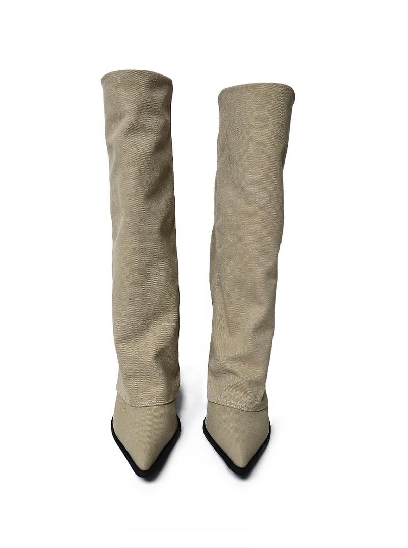 LINEN FOLD HIDDEN STELETTO WARMER LONG BOOTS 린넨 폴드 히든 스텔레토 워머 롱부츠  (2COLORS)