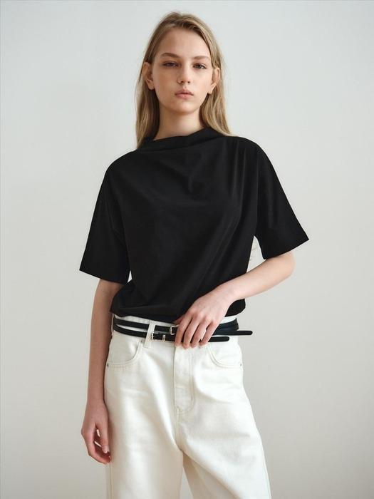 DRAPE NECK JERSEY TOP_BLACK