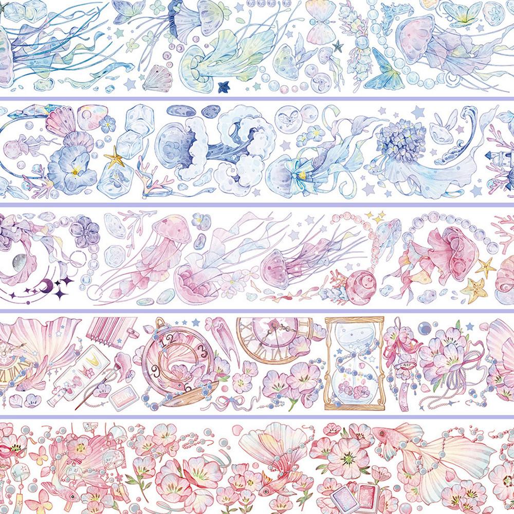 심해 PET 마스킹테이프 2m 바다 해파리 몽환 물고기 아침 노을