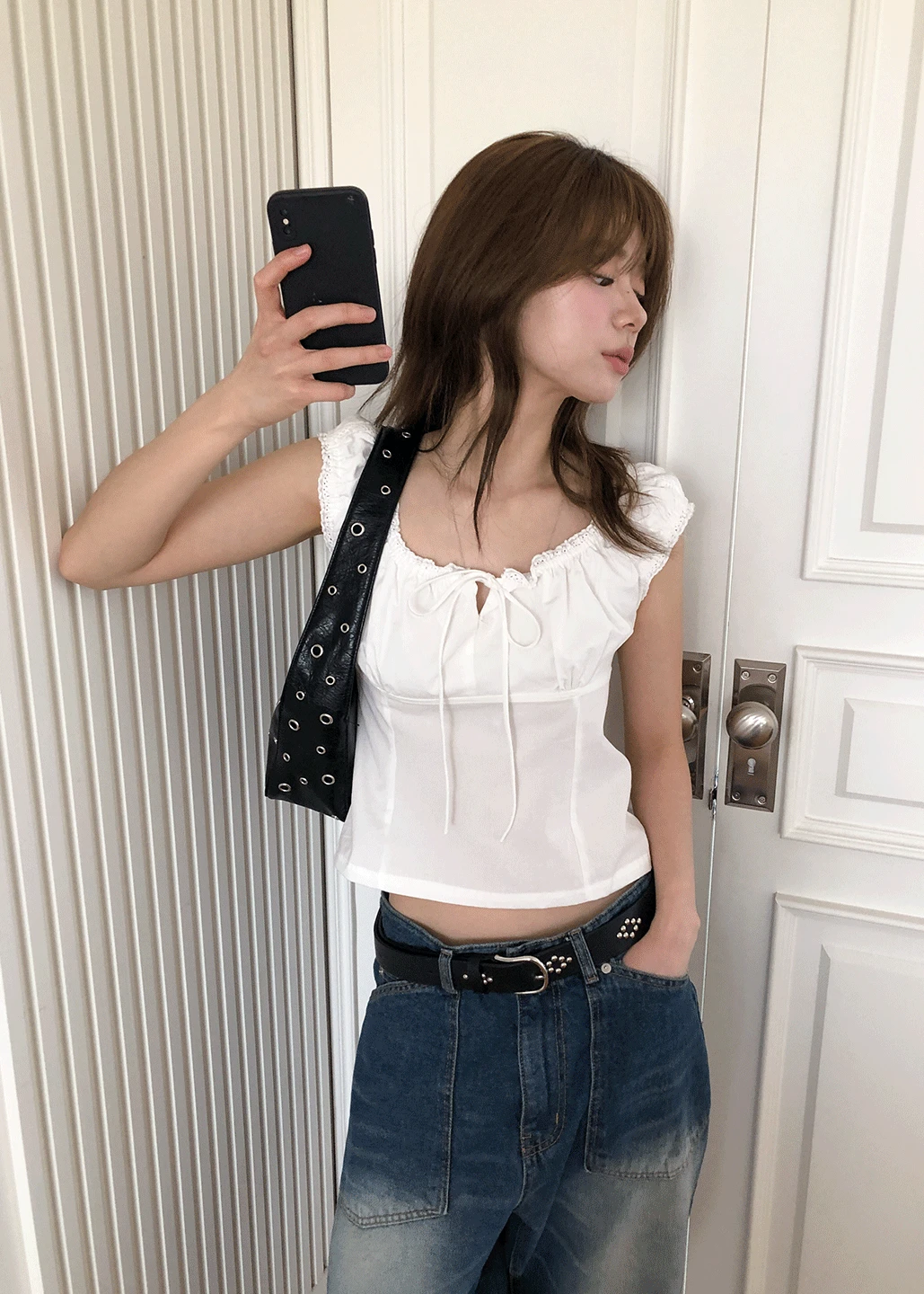 STRAP FRILL BLOUSE