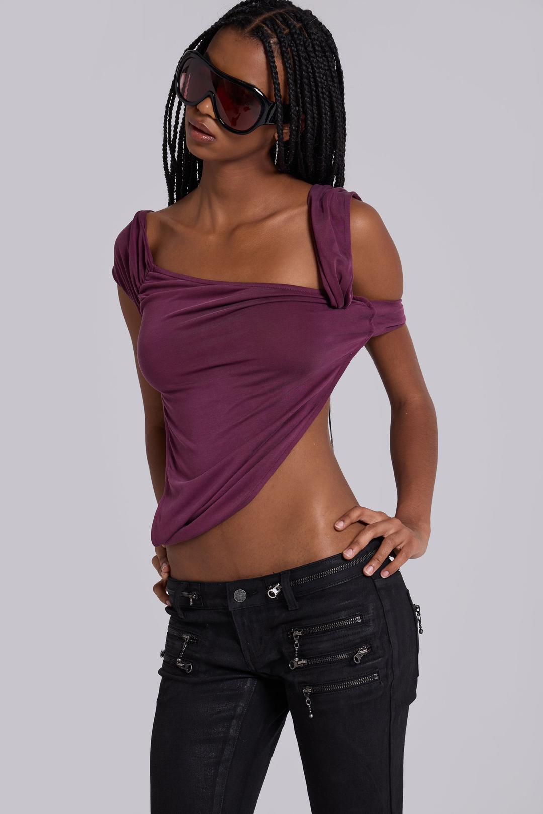 Liana Asymmetric Drape Top - UK 4 / Purple