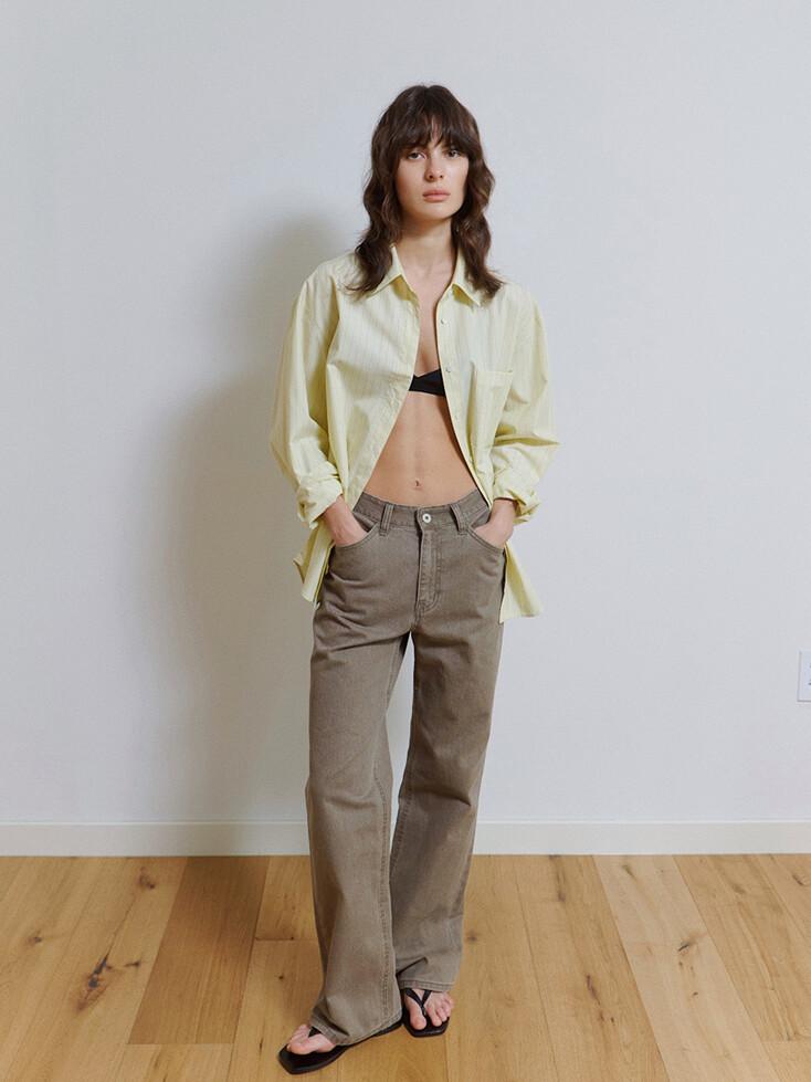 Rhea Washed Cotton Pants in Earth Brown