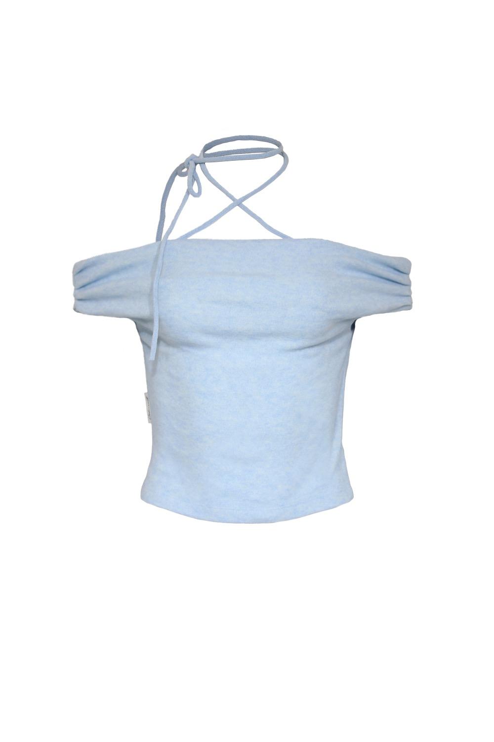 STRING&SHIRRING OFF-SHOULDER TOP SKY