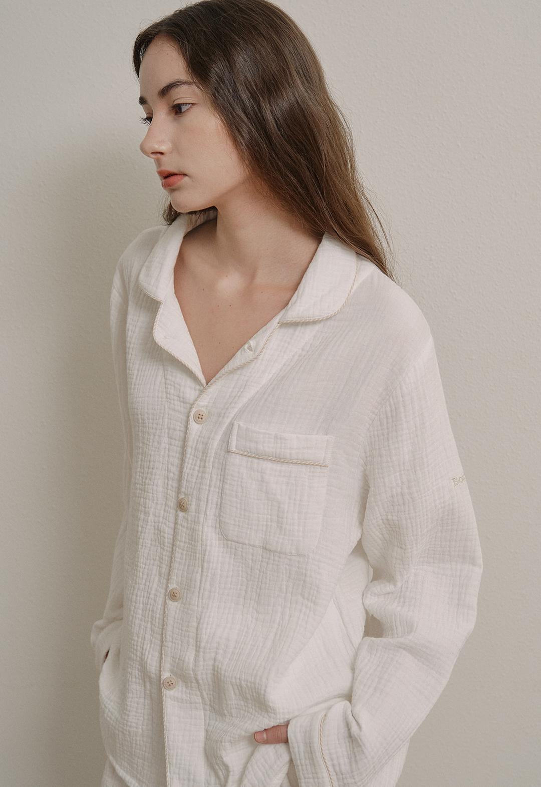 Cloud Stripe Piping Pajama Set (white)