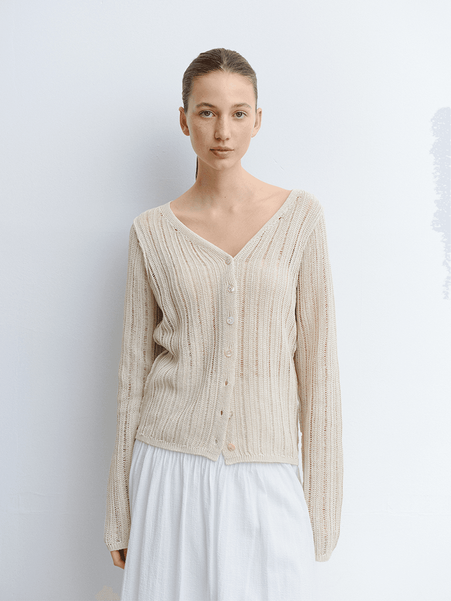 TVR LOOSE FIT KNIT CARDIGAN_NATURAL