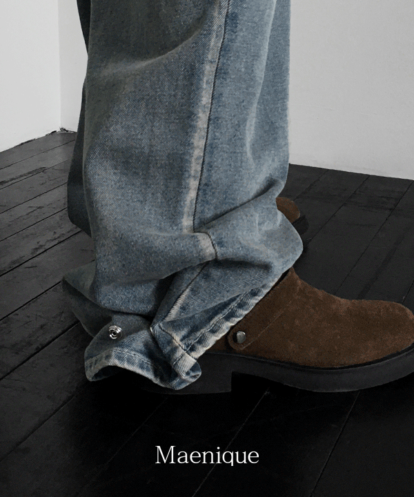 매니크 [10만장판매/MNQ] 빈티지 스냅버튼 와이드 데님팬츠