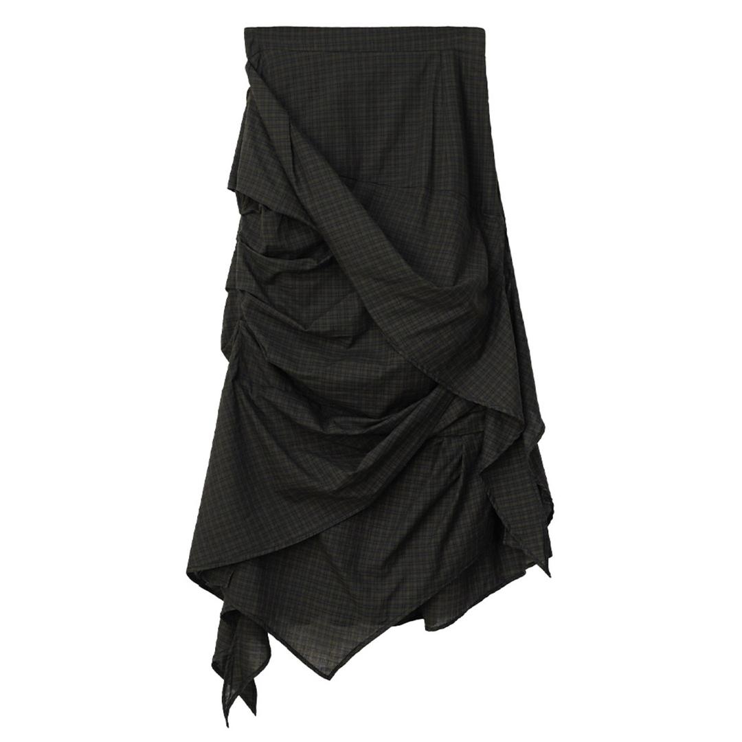 [BY1] BRONIN SHIRRING SKIRT CHECK