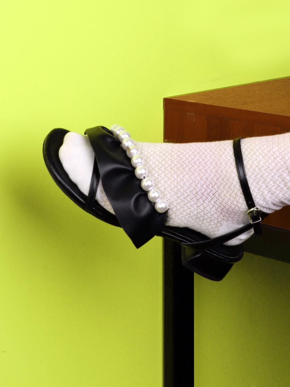 [머씨크라운] 페어리 러플 슬링백 샌들 3cm/5cm _ 블랙