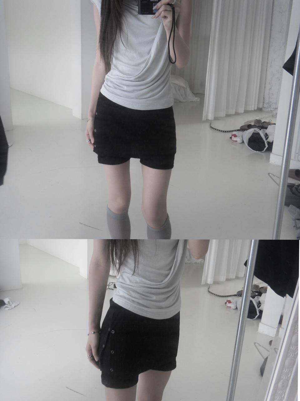 슬립오버 [Biker sk] 치마바지 바이커팬츠 와플 스커트 미니스커트 아일렛 펀칭