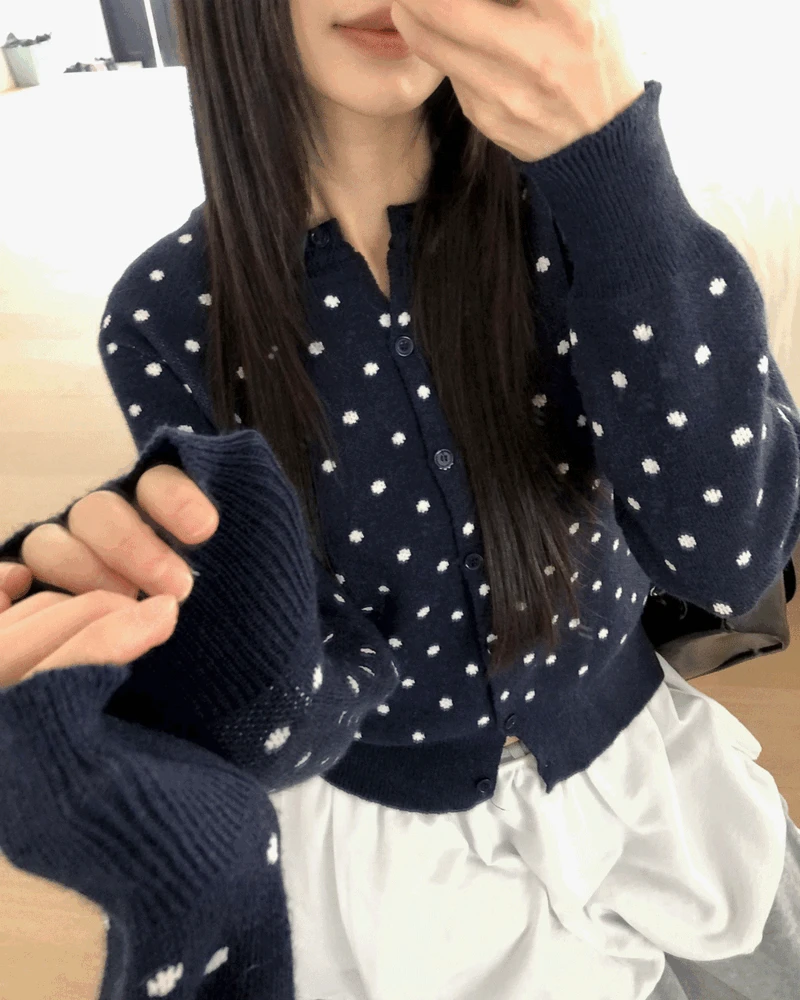 [도톰소재🧶/5color] 호니 라운드넥 도트 니트 가디건
