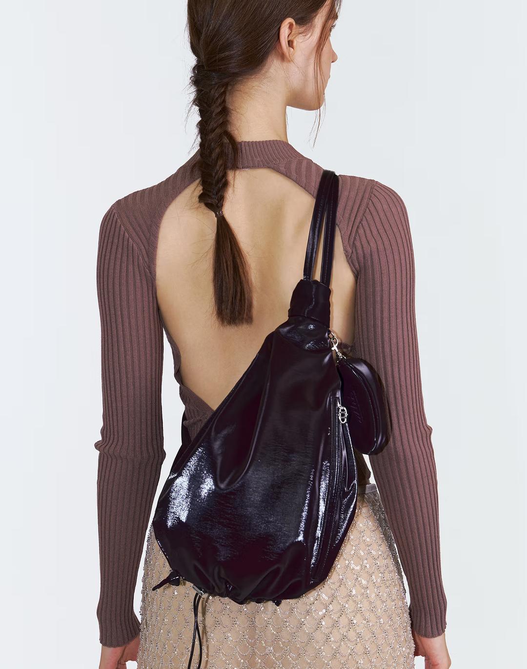 [BONBON(봉봉)] 버건디 글로시 숄더백 겸 백팩 M