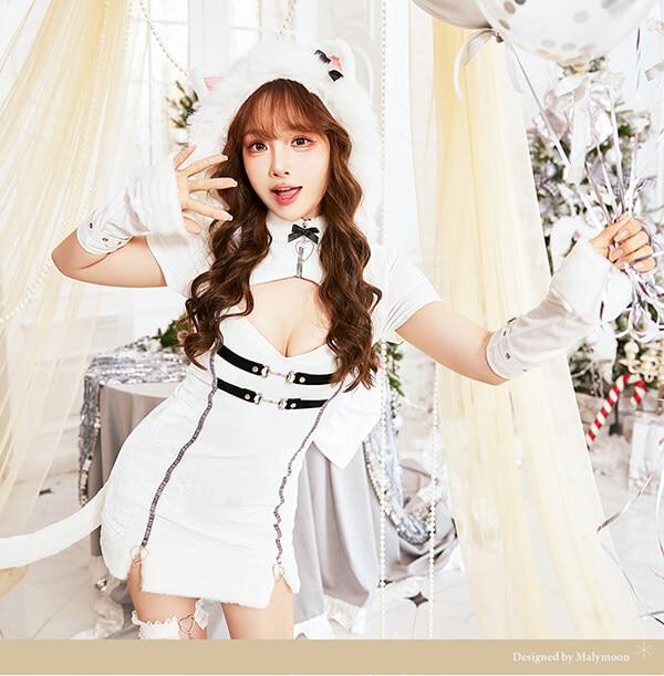 [Same-day shipping] Lady Zip Fur Cat Santa {Christmas Cosplay 7-piece set}【Malymoon】[10038]