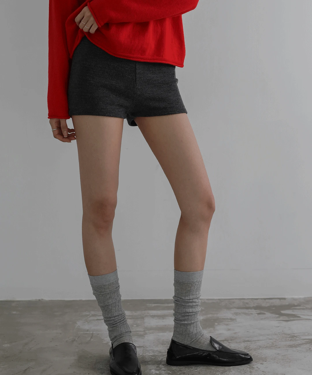 슬림 골지 니트 쇼츠