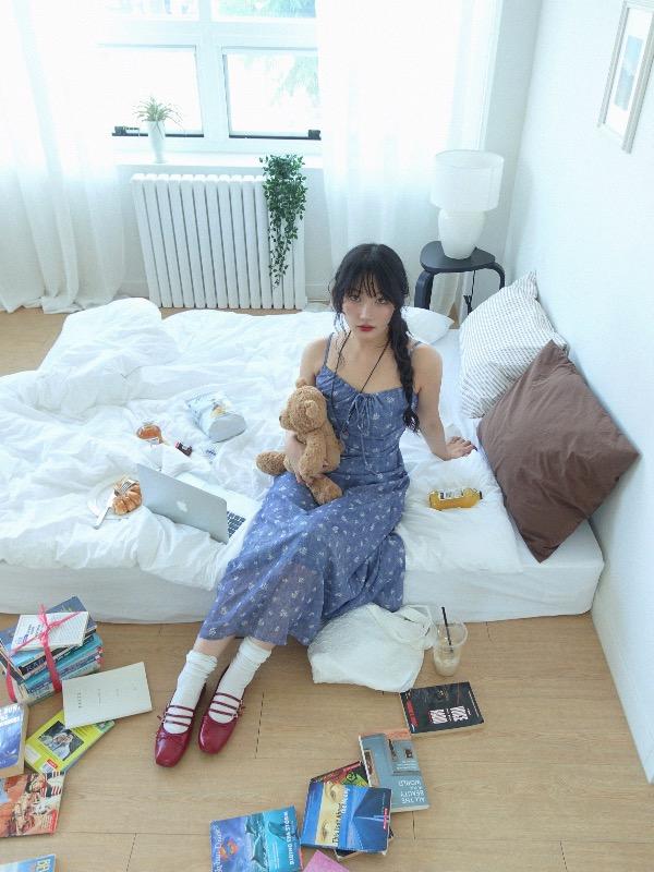 CHARMING DENIM WASHING CIFFON LONG DRESS