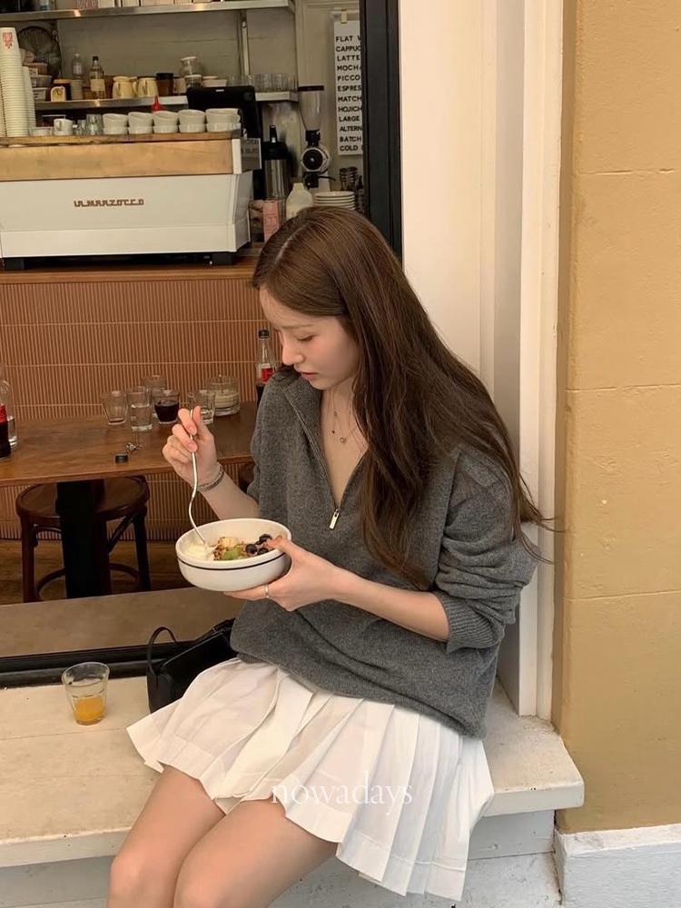 나우어데이즈 OUNCE 온스 캐시 하프넥 집업 니트 울 긴팔 반집업 데일리 nt (3col)