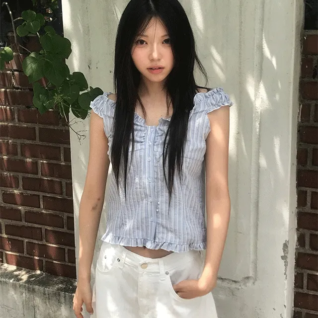 [여름블라우스/말라핏🩵] 소바 스트라이프 셔링 블라우스