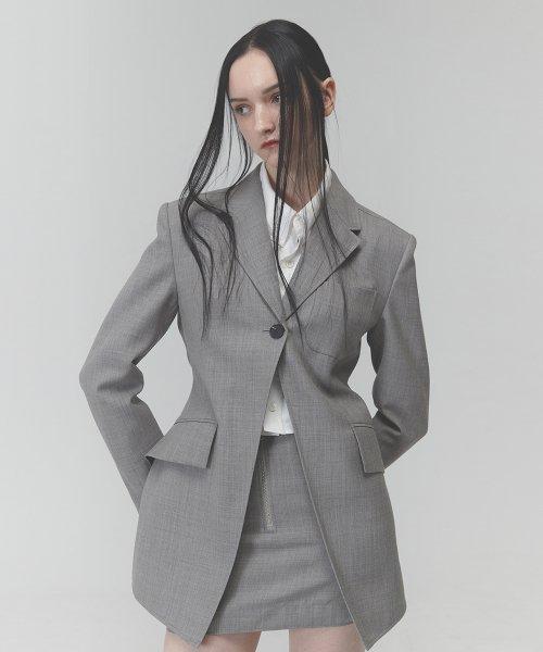 RA 원버튼 테일러드 싱글 자켓[GRAY]