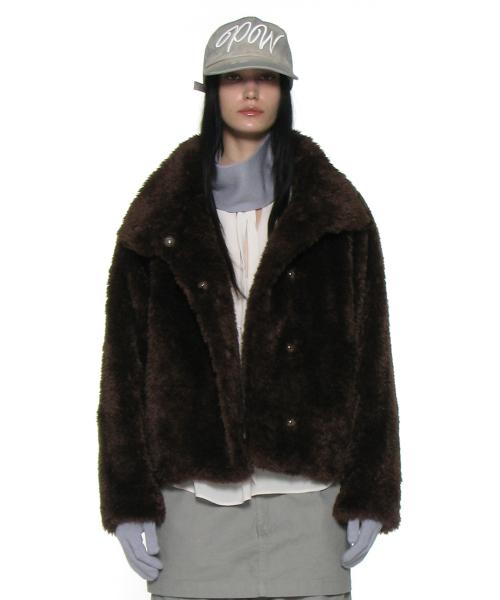 코쿤 하이넥 퍼 자켓_브라운